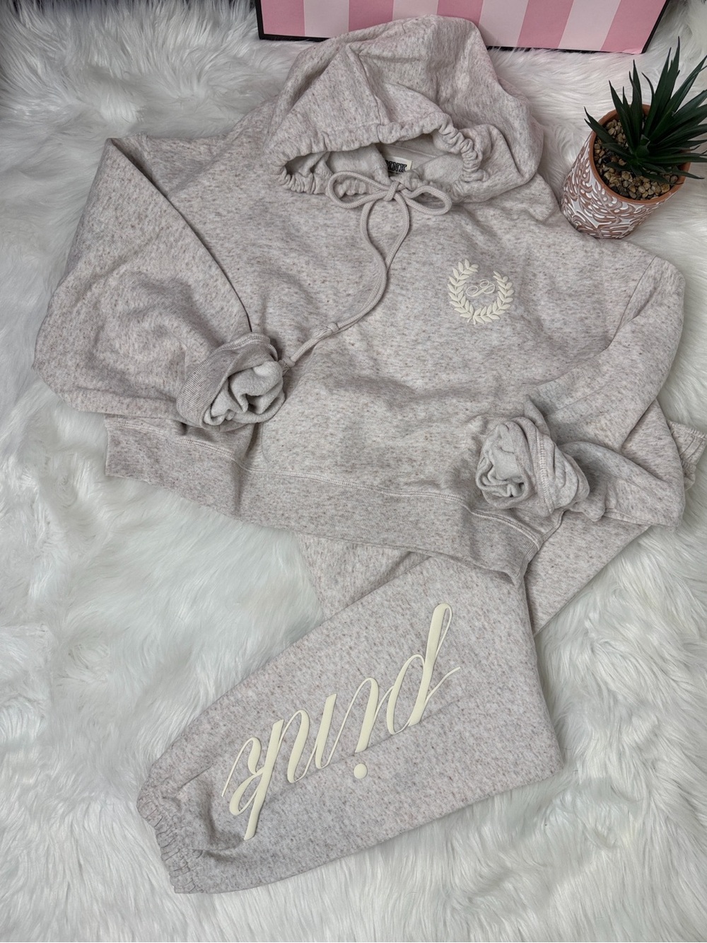 PINK EDL EVERYDAY LOUNGE Oatmeal Cropped Hoodie MEDIUM